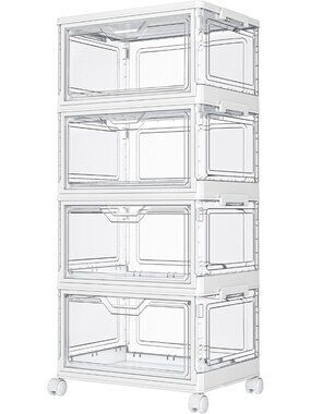 New Clear Storage Bins with Lids - 4 Tier 23qt Plastic Stackable Bins